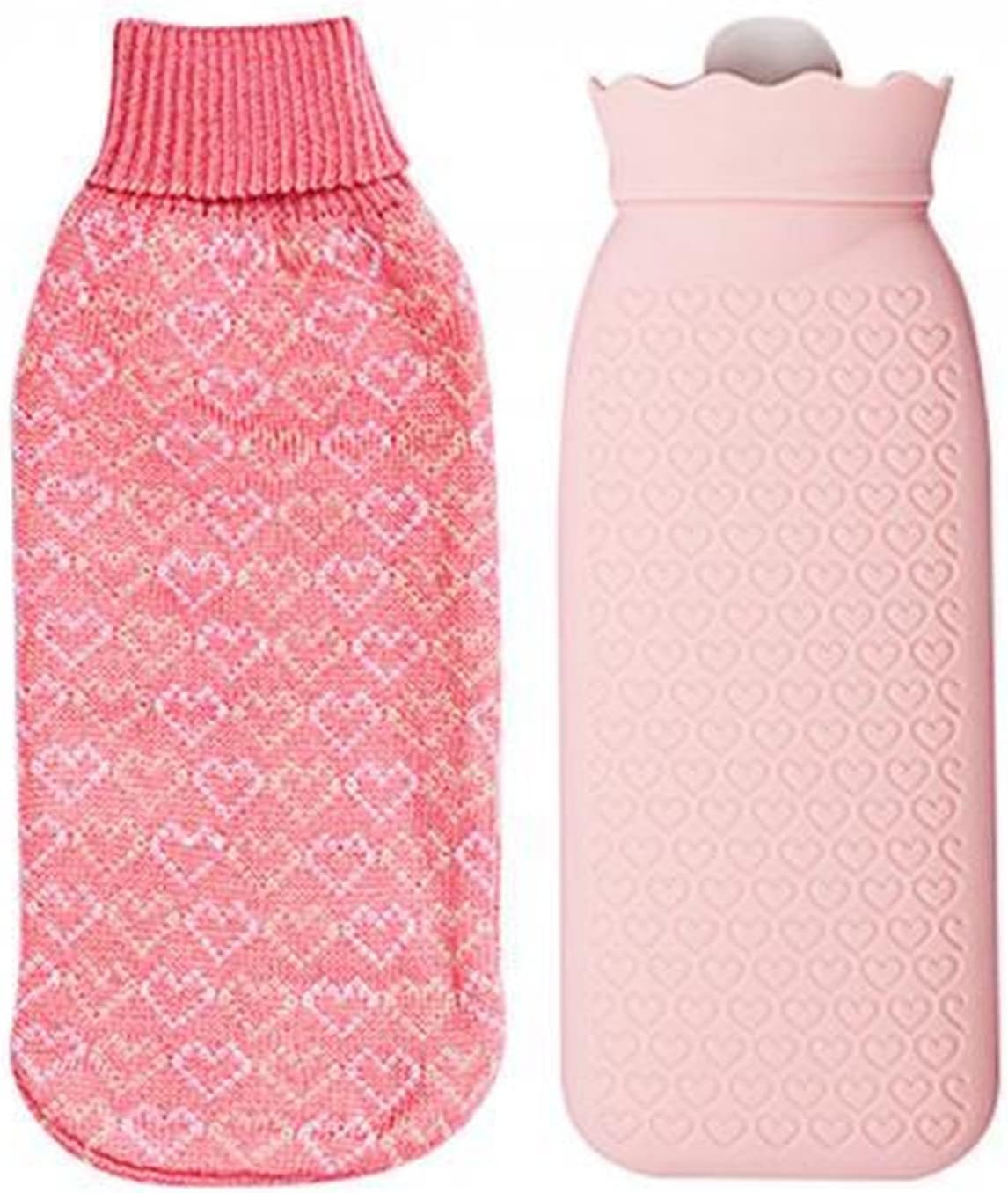 Explosion-Proof Hot Water Bag Large Leakproof Silicone Hands Feet Warmer Water-Filling Pouch Bottle for Winter(Pink)