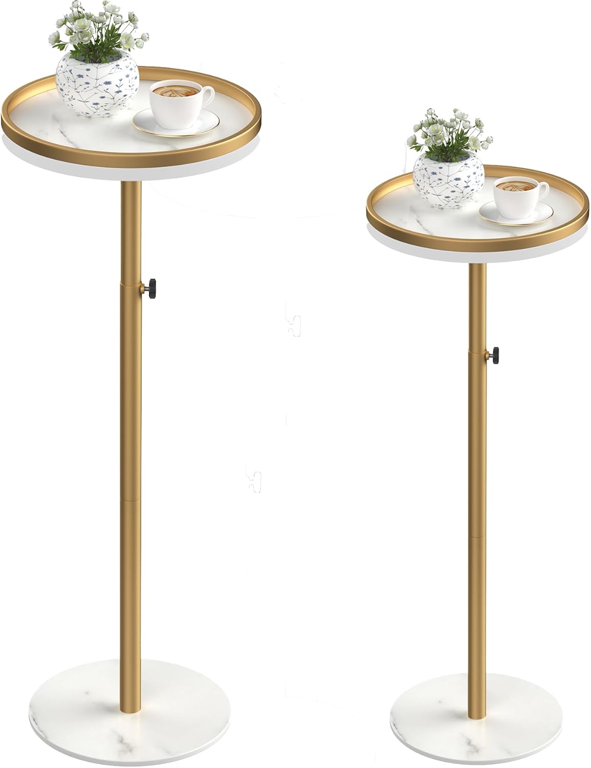 Height Adjustable Small Drink Table for Small Spaces,Martini Table, Weighted Base Pedestal Table for Living Room, Bedroom, Bathroom,Gold
