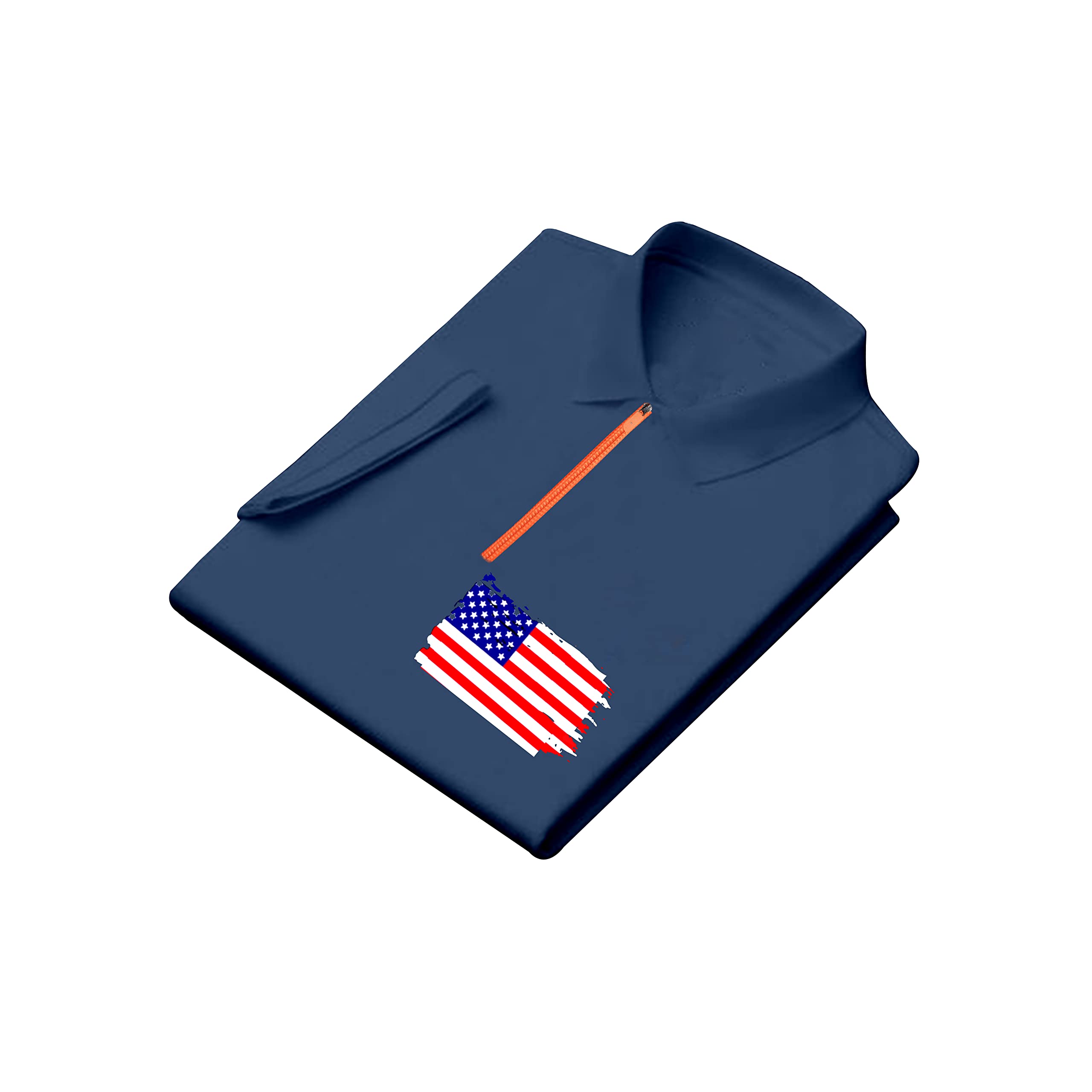 TeeWink Stylish Graphics Printed Regular fit USA Flag T-Shirts with Neon Orange Zip | Unisex Premium Casual Wear Polo Collar Tshirts