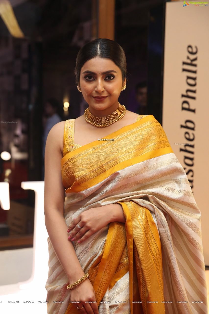 Flosive Women's Kanjivaram Pure Gold Line & Yellow Zari Woven Soft Silk Saree With Blouse Piece