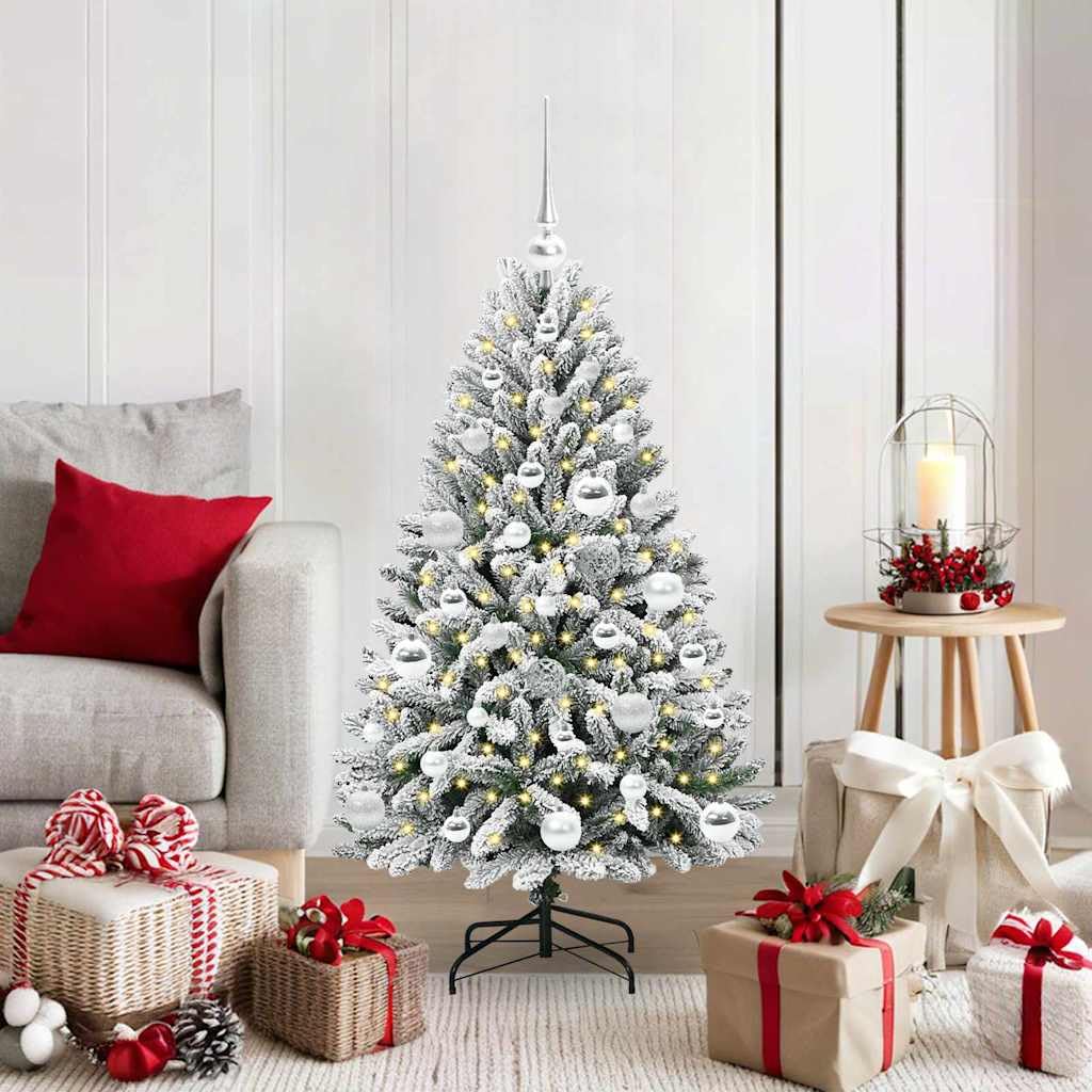 Albero di Natale artificiale verde e bianco 120 cm, PVC e metallo, pieghevole con rami realistici, ideale per interni ed esterni protetti, facile da montare, decorazione festiva