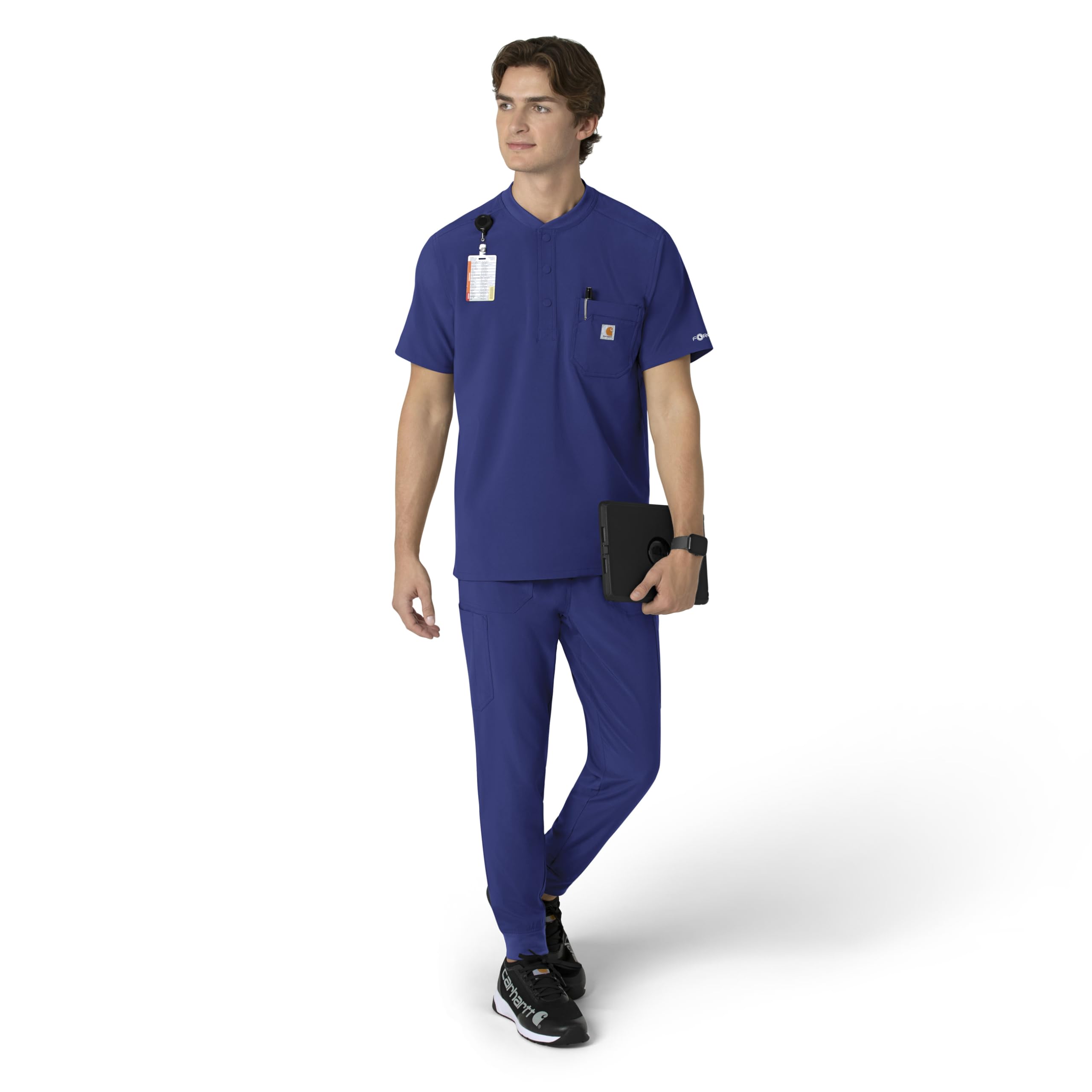 Carhartt Force Cross-Flex Scrubs dla mężczyzn, Henley Scrub Top - Galaxy Blue, 3X