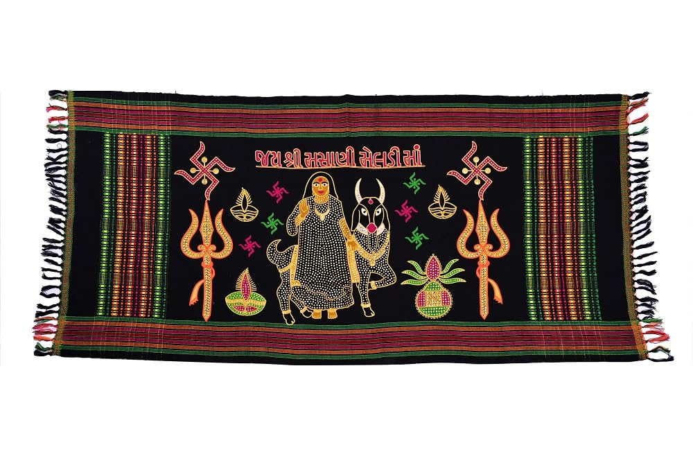 NAVYA HENDICRAFT mashani meldi Ma Printed Computer Design Aari Bharat sequence Shawl,bhediyo(Black)
