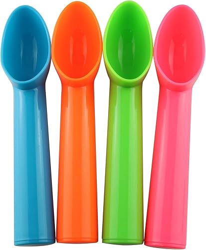 Cucharas de plástico para helado, cucharas de frutas, cuchara de melón, sandía, accesorios de cocina, 4 colores (naranja, verde, azul, rosa)