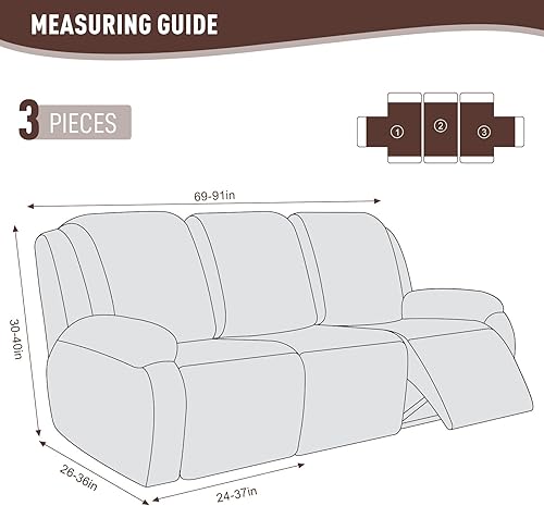Miniatura 6 de KinCam Fundas de sofá reclinable, fundas elásticas para sofá reclinable de 3 asientos, fundas de sofá a rayas de jacquard reclinable, fundas
