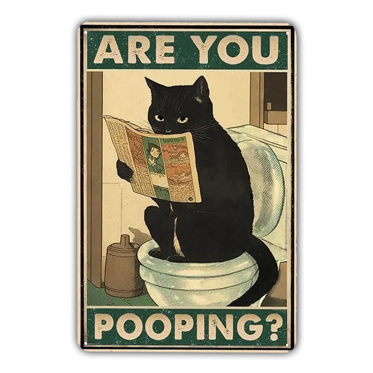 Metalowy plakat w stylu vintage, 'Are You Pooping' blaszany znak toaletowy sztuka ścienna retro dekoracja kota, zabawna plakietka plakat sztuka ścienna druk dekoracja 20 x 30 cm prezent dla