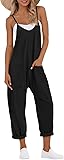 Buauty Jumpsuits for Women Casual V Neck Sleeveless Baggy Overalls Spaghetti Strap Jumpers with Pockets Summer Romper Clothes Small Black