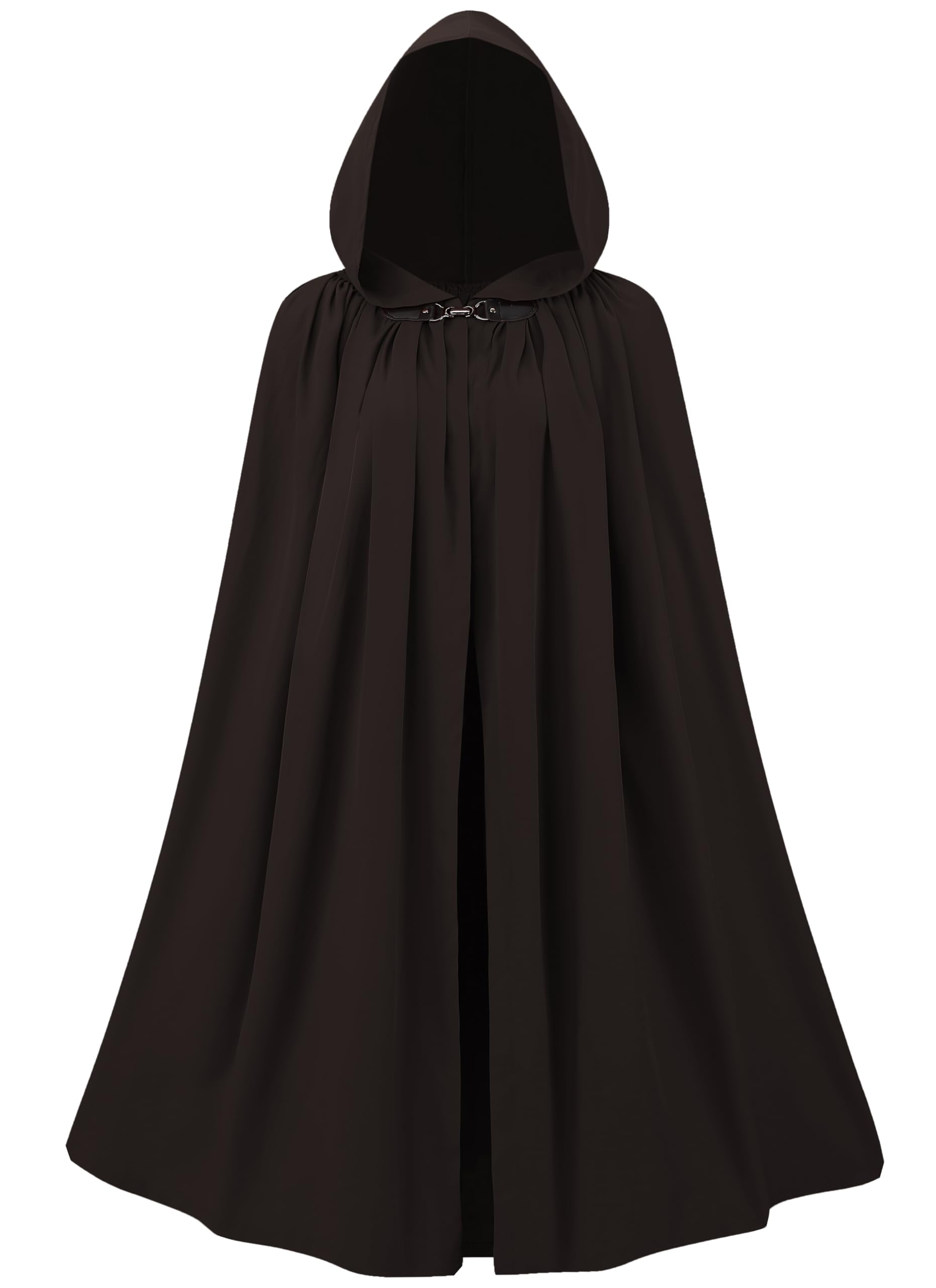 Unisex Medieval Hooded Cloak, Mens Womens Renaissance Cape Robe with Hood for Knight Halloween Cosplay Costume, Brown, M