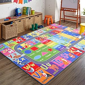 HOMORE Kids Educational Rug, Kids Collection Area Rug for Learning Alphabet, Numbers, Colors, Season and Animal Words, Playmat for Classroom Playroom, 4×6 Feet