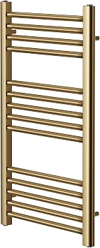Brushed Brass Heated Towel Rail 400mm W x 800mm H | Flat, Central heating, Towel Radiator, Bathroom, Straight