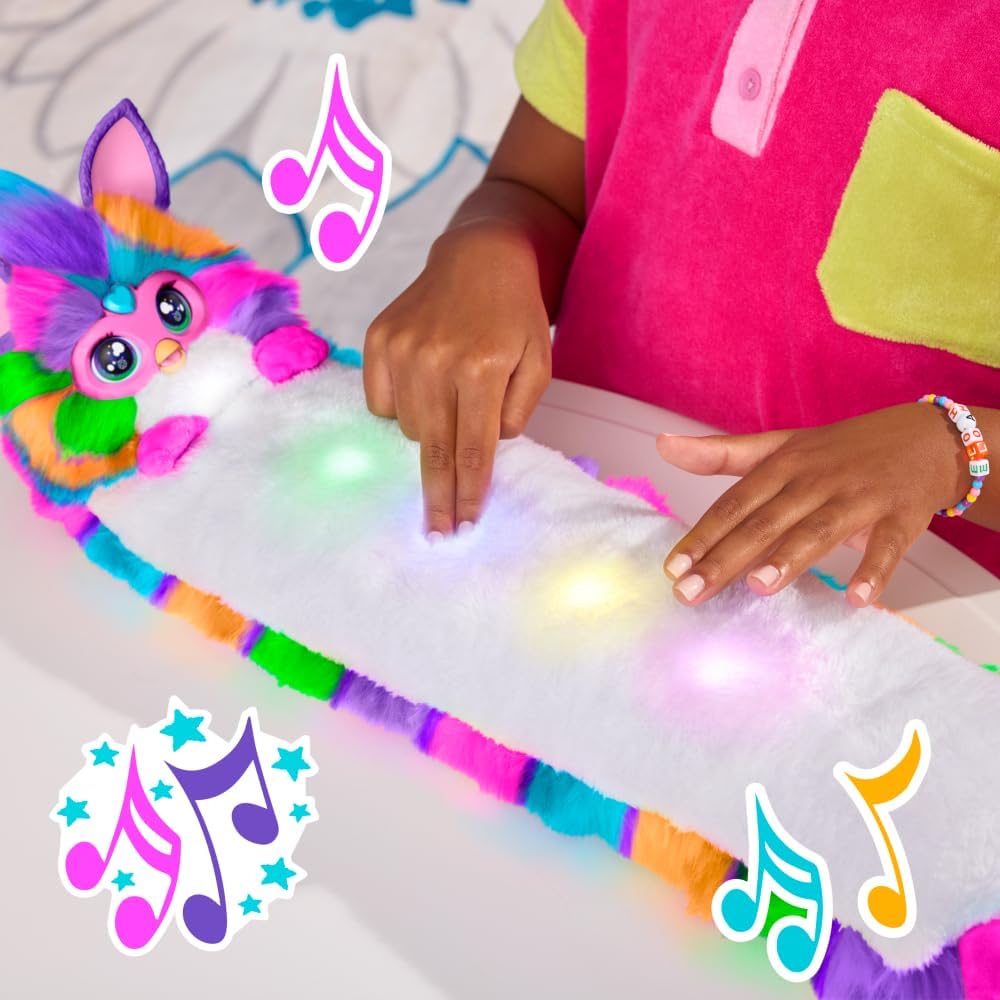 Furby DJ Interactive Toy, Neon Star, Snuggly Electronic Plush, Music, Lights, Motion, & Games + Duracell Coppertop AA Batteries 8 Count with Power Boost Ingredients (Bundle)