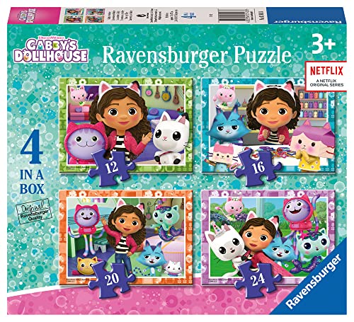 Ravensburger Gabbys Dollhouse Jigsaw Puzzles for Kids Age 3 Years Up - 4 in a Box (12 16 20 24 Pieces) - Educational Toys for Toddlers
