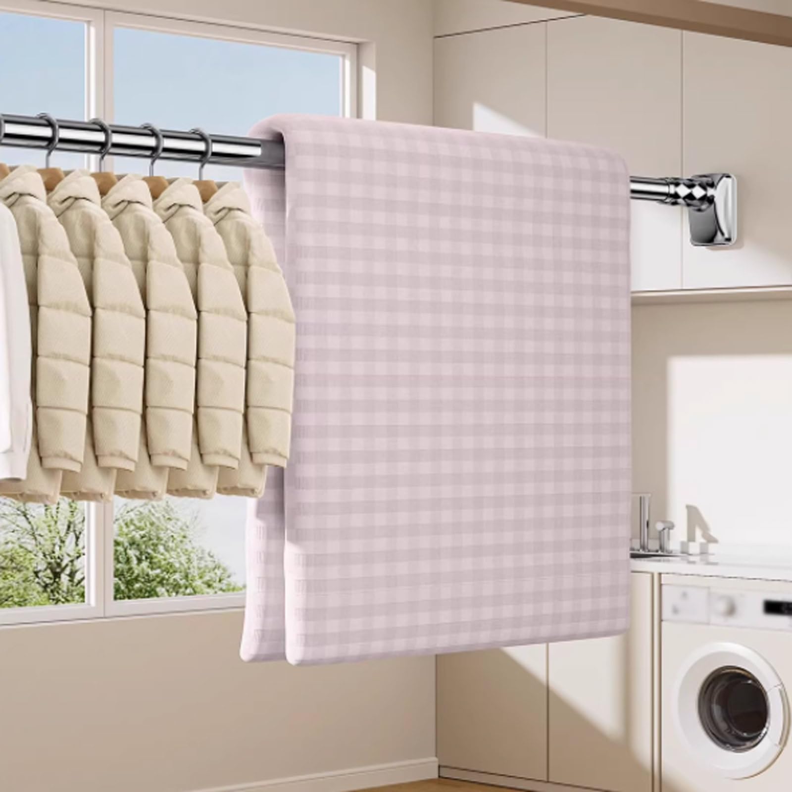 Asta per doccia resistente alla ruggine, senza trapano, regolabile, per bagno e cucina, perfetta per affittuari proprietari di case (grigio, 360450 cm)