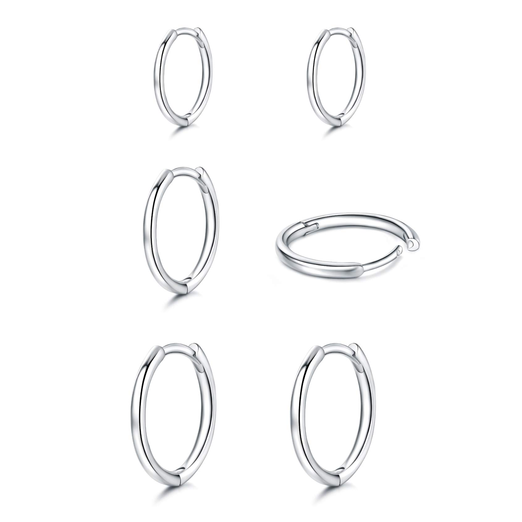 Arrancadas pequeñas de plata de ley 925, chapadas en oro blanco de 14 quilates, infinitos, para cartílago, para mujer, hombre y adolescente, Base de chapado en oro, 7Plateado-3 pares 6/8/10 milímetros