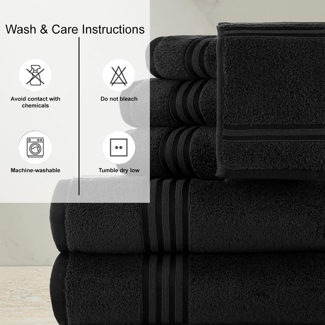 CASA COPENHAGEN, Set da 6 Pezzi in 100% Cotone – Nero Radioso, 600 g/m², 2 Teli Bagno, 2 Asciugamani Viso, 2 Ospiti, in Cotone Egiziano – Asciugamani Morbidi e di Lusso per Hotel