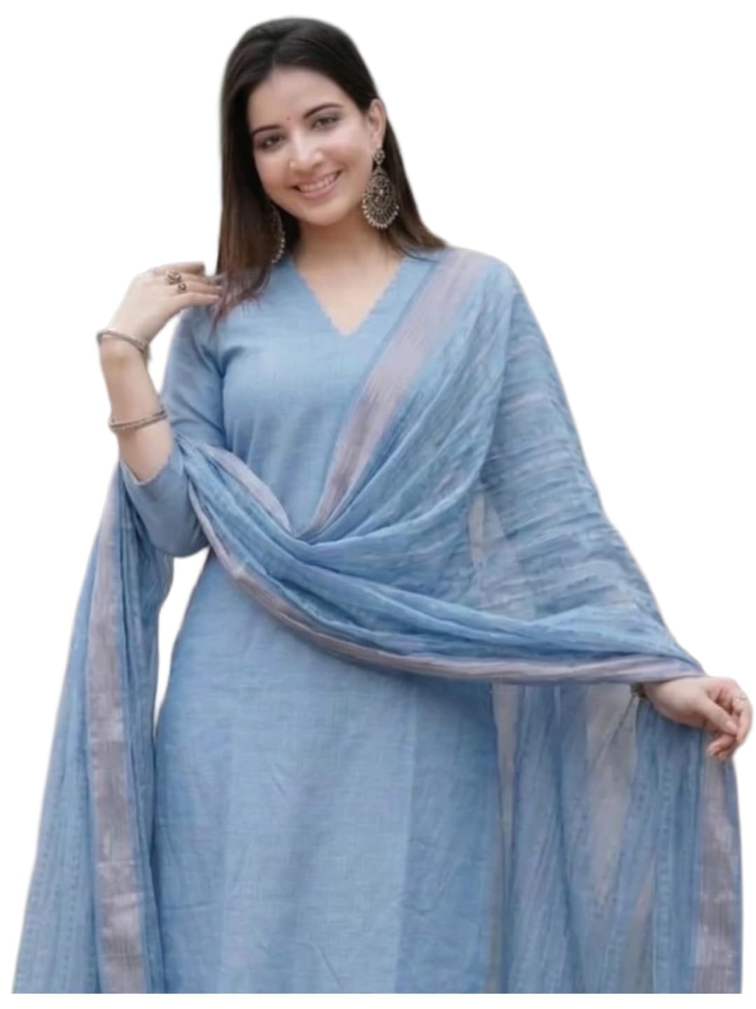 Kurta Set Women Viscose Solid | Kurti Set Woman | Kurta Narrow Pant Dupatta 3 Piece Outfit | V Neck Scalping Neck 3/4 Sleeve Straight Fit Ethnic Wear Ladies Dress Stylish-image-19
