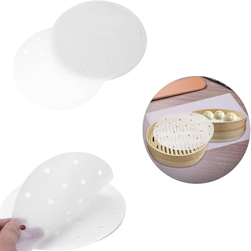 Miniatura 2 de 100 forros de papel de bambú redondos perforados, diámetro de 7 pulgadas y 9 pulgadas, adecuado para freidora de aire, cocina, cesta de vapor,