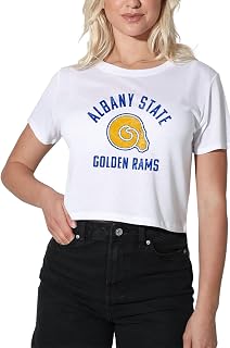 Official Collegiate Large Distressed Logo Women's Apparel Crop Top T-Shirt Collection, White