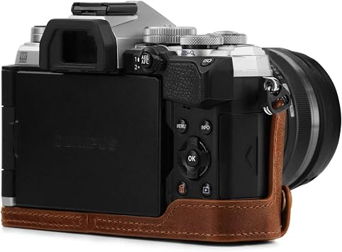 MegaGear MG1865 Ever Ready Genuine Leather Camera Half Case Compatible with Olympus OM-D E-M5 Mark III - Brown
