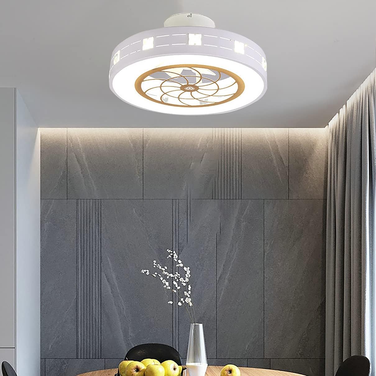 YUEGOO Fan with Ceiling Light,and Remote Control Bedroom Led Dimmable Fan Ceiling Light 2 Speeds 36W Modern Living Room Quiet Ceiling Fan Light