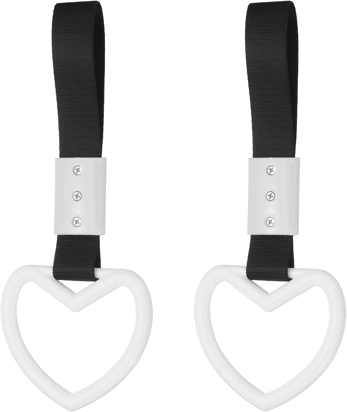 PATIKIL 2 Pcs Heart Shaped Car Handle Straps, Car Hanging Accessories Bumper Warning Ring Drift Charm for Auto Bus Decor Interior Exterior Decoration, White (Black Strap)