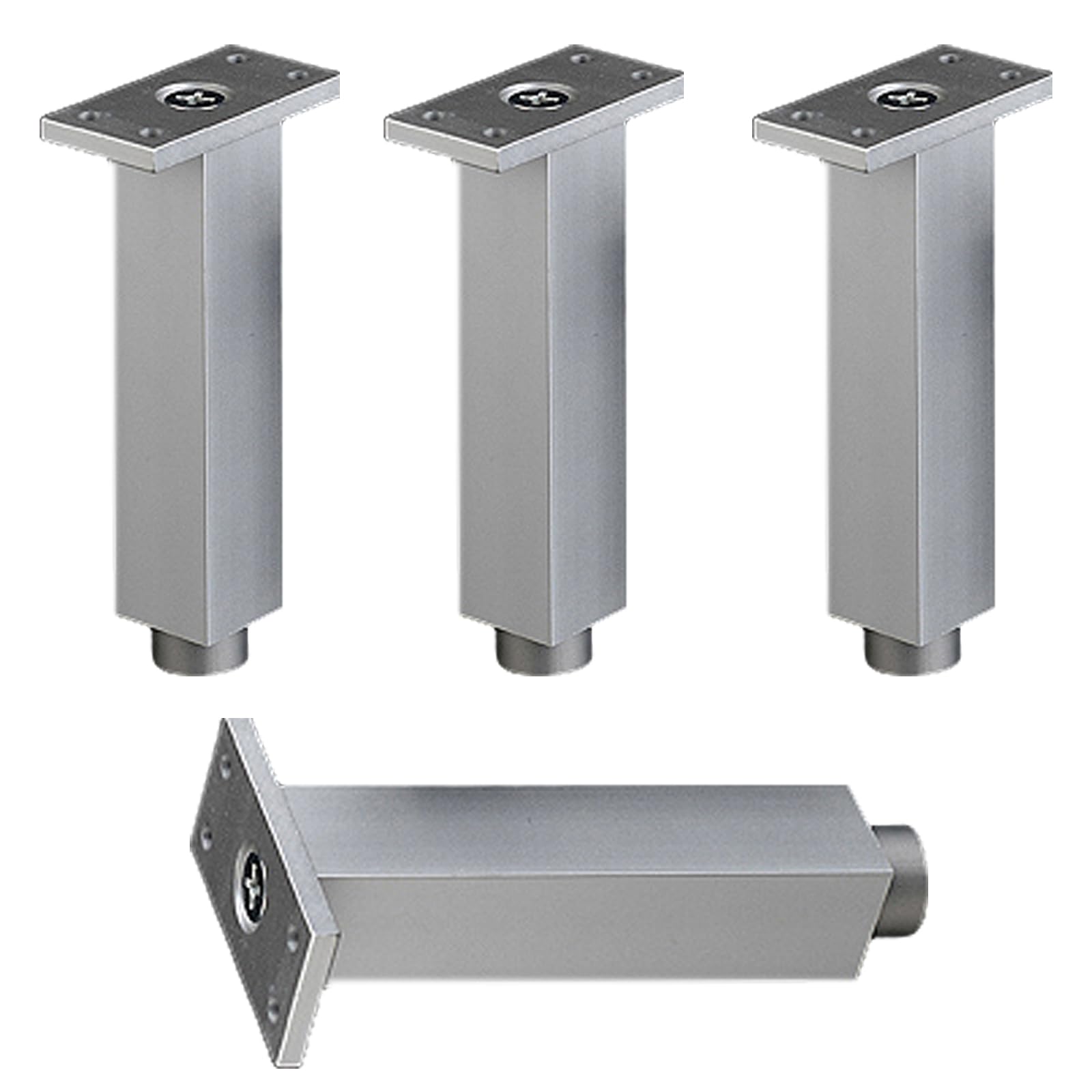 Nogi sofy, 4 sztuki, regulowane nóżki sofy, srebrne stopki ze stopu aluminium | anodowana powierzchnia nogi do mebli opcjonalna wysokość: 6-40 cm, materiałowe nóżki do sofy, salonu, biura, niska