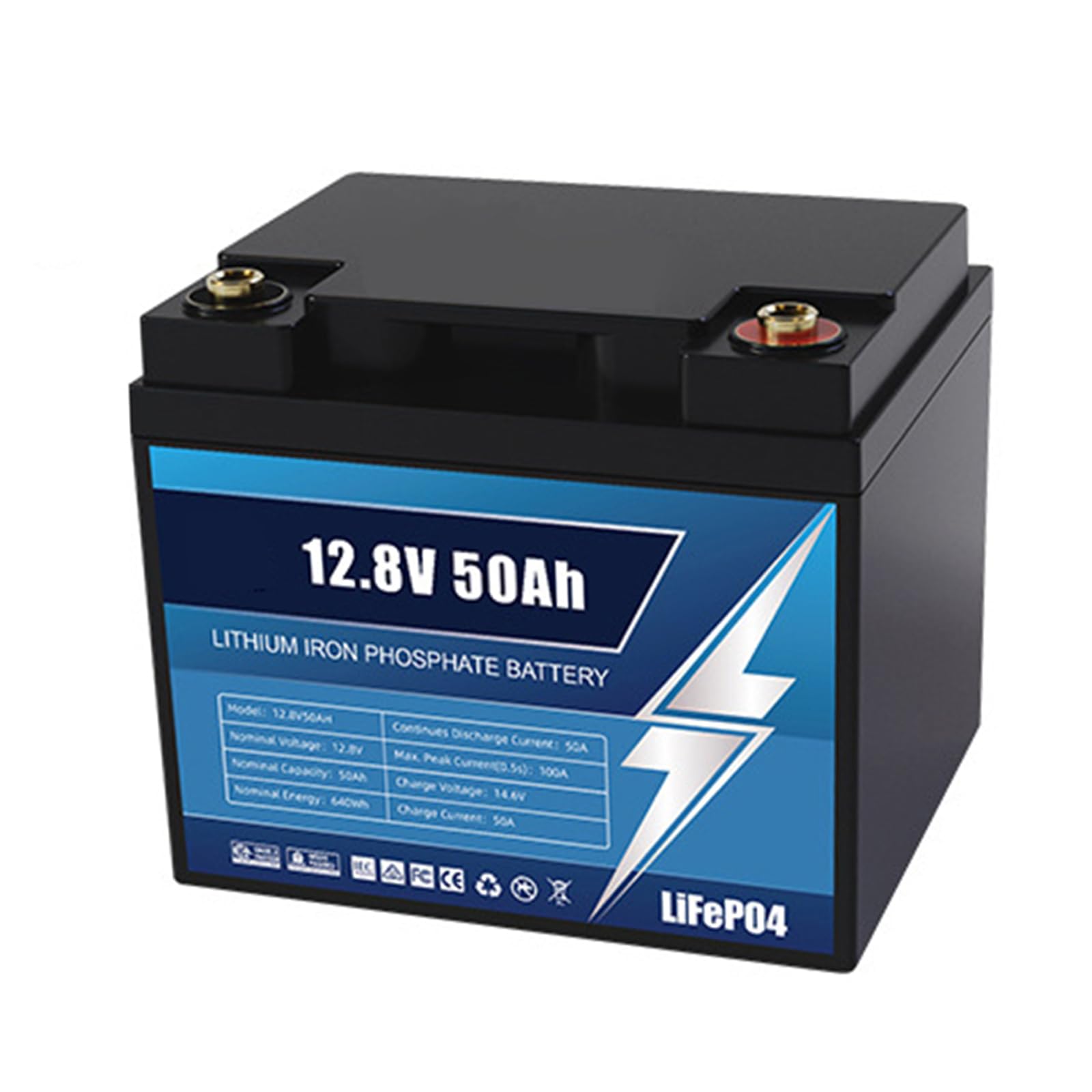 Batterie de Remplacement LiFePO4 (Lithium-Fer-Phosphate) 12,8 V 50 Ah/100 Ah avec BMS pour Camping-Car, Caravane, voiturette de Golf et Charge Solaire