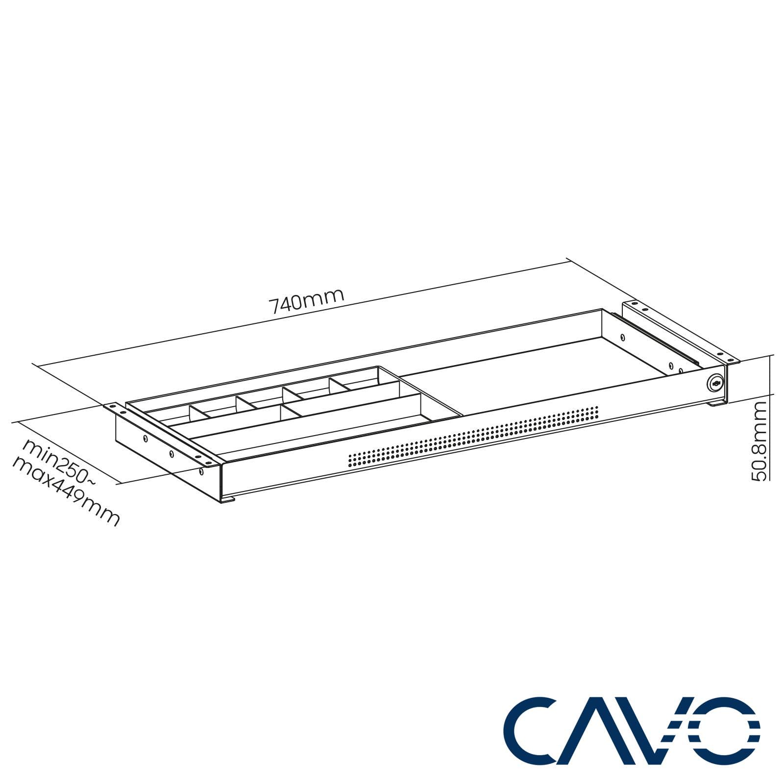 CAVO Dokumentenschublade abschließbar aus Stahl 740 x 250 mm, inkl. Schubladeneinsatz schwarz, Schreibtischschublade Unterbauschublade