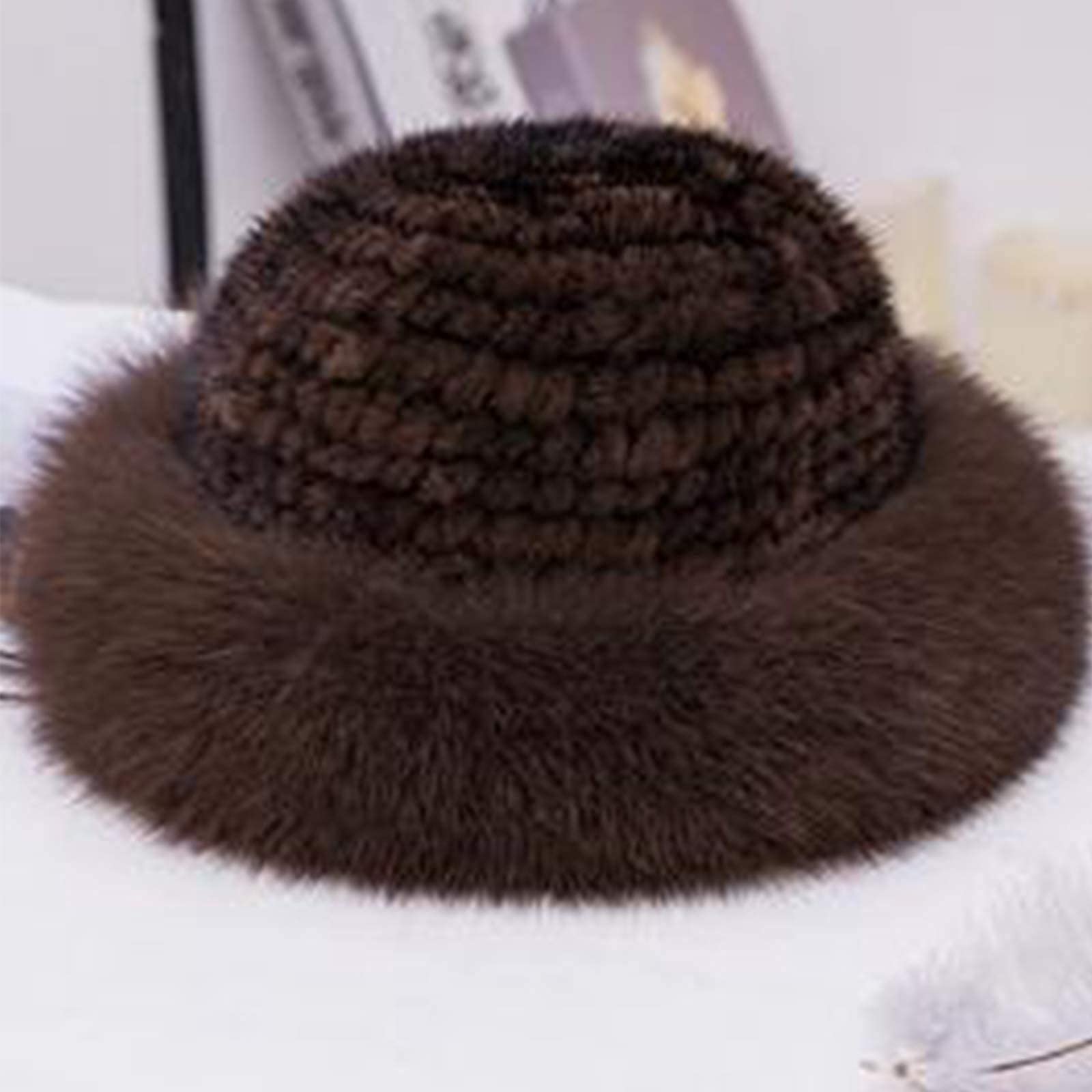 YXCFEWD Mink Hat Real Fur Hat Knit Furry Womens Russian Hat Fur Hat for Women with Elastic