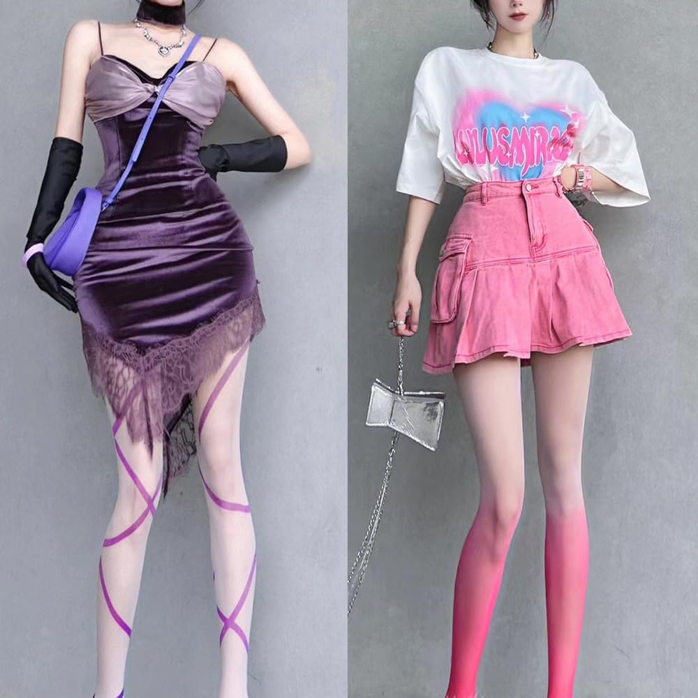 Pairs Tights for Women Striped Gradient Color Pantyhose Sheer Tights Control Top Stockings Hosiery Nylons