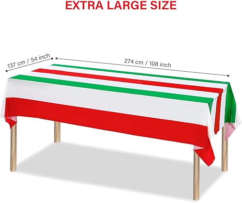 Miniatura 2 de Mantel rectangular de 3 piezas con diseño de bandera italiana de plástico, color rojo, blanco y verde, para fiestas, reuniones familiares, cocina,