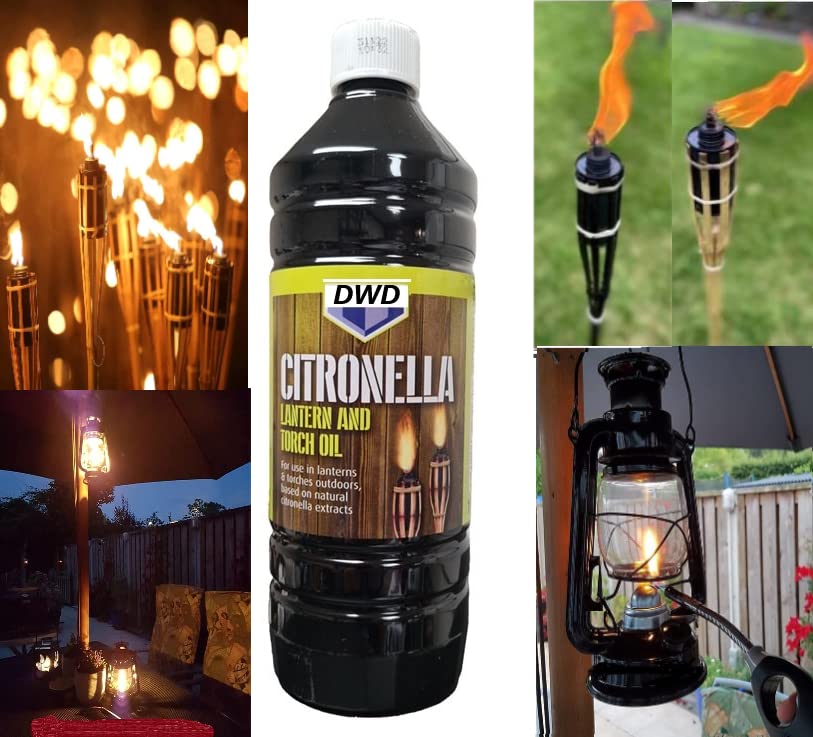 DWD® Citronella Outdoor Lantern & Torch Oil 1 Litre for use in Oil Lamps Garden Torches Tiki Torches,Natural Extracts, Insect Repellant, Light Up The Garden Camping Area & Also Keep The Bugs Away (4)