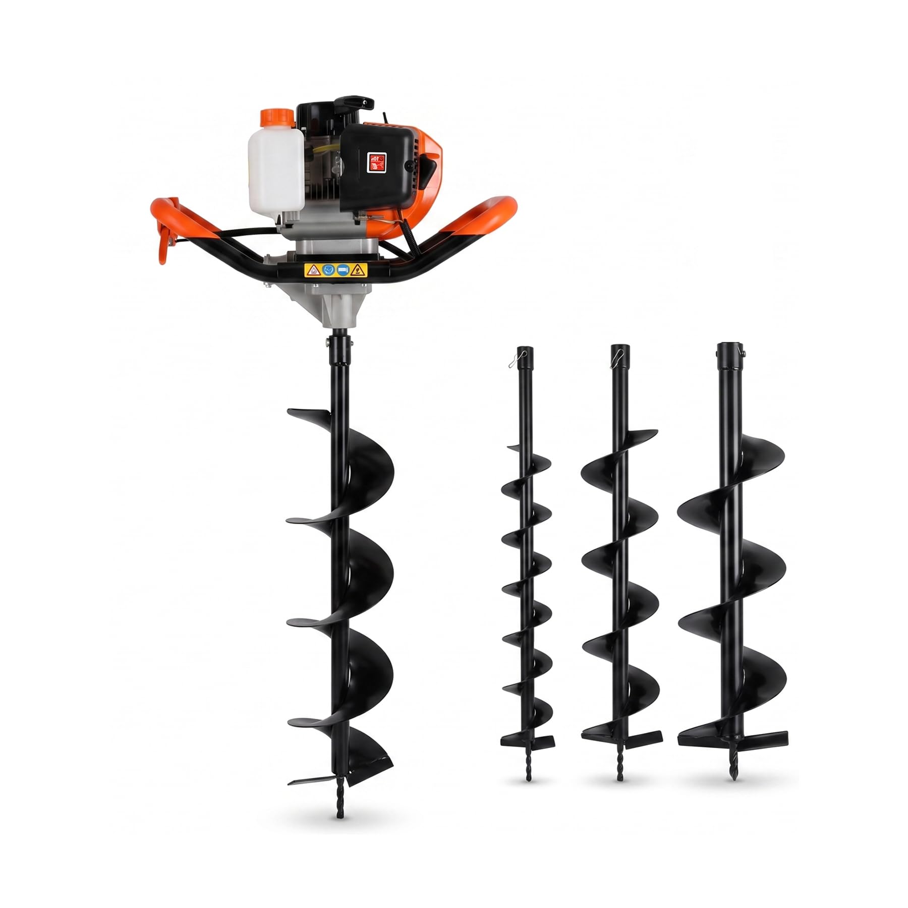 2,3 CV 2 Temps Tarière Thermique 52CC Tarriere à Essence Jardin | avec 3 Forets (10/15/20 cm)+Tige d'extension anti-vibration, Tarière 300 mm pour horticulture, agriculture