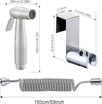 Sink Sprayer Hose Attachment for Faucet, Toilet Bidet Shower Head for Bathroom Sink or Toilet & Pet Bathing - with 59in ABS Flexible Telescopic Shower Hose and Bracket Holder