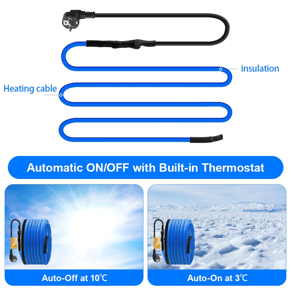Cavo Scaldante Antigelo, Cavo Riscaldante Autoregolante con Termostato Incorporato, Cavo Riscaldante per Protezione di Tubi Dell'acqua, Tubi di Casa in Metallo/Plastica (4M, 25W/M)