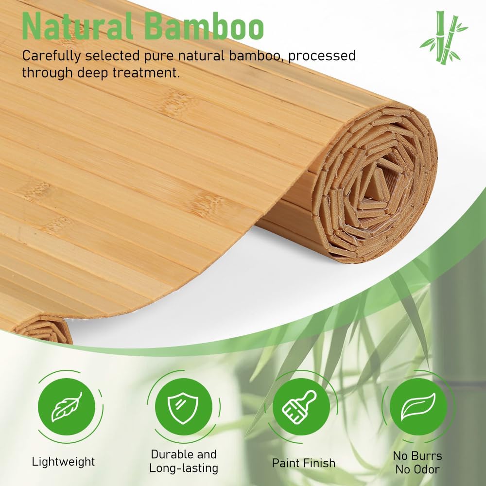 Kokorona Natural Bamboo Wall Panel for Interior Wall Decor, Pole Wrap Roll Natural Wainscoting Paneling for Living Room, Ceiling Tiles, Office, Kitchen, 48" W x 96" H, Carbonized