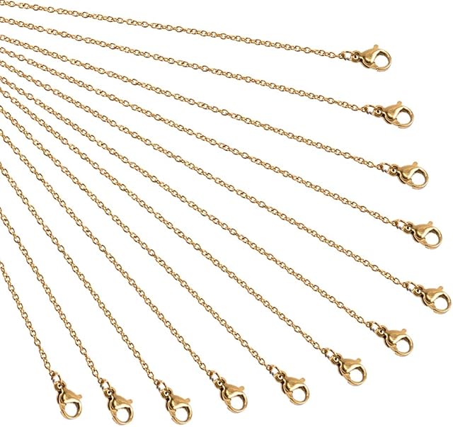 NBEADS Chain, 20 Pcs 50cm/19.69 Inches Golden Stainless Steel Cord Wire Chain with Lobster Clasp for Crafts Pendants Necklace Bracelet DIY Jewellery Making