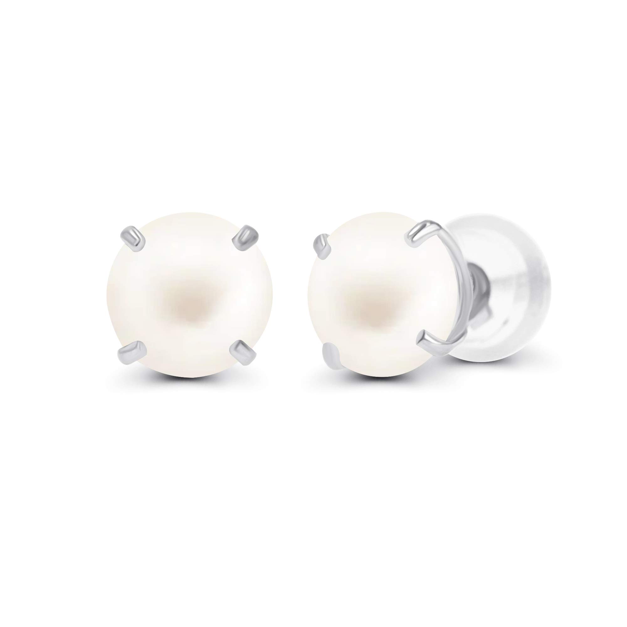 Solid 14K Yellow or White or Rose Gold 6mm Round Genuine Birthstone Gemstone Prong Set Stud Earrings For Women