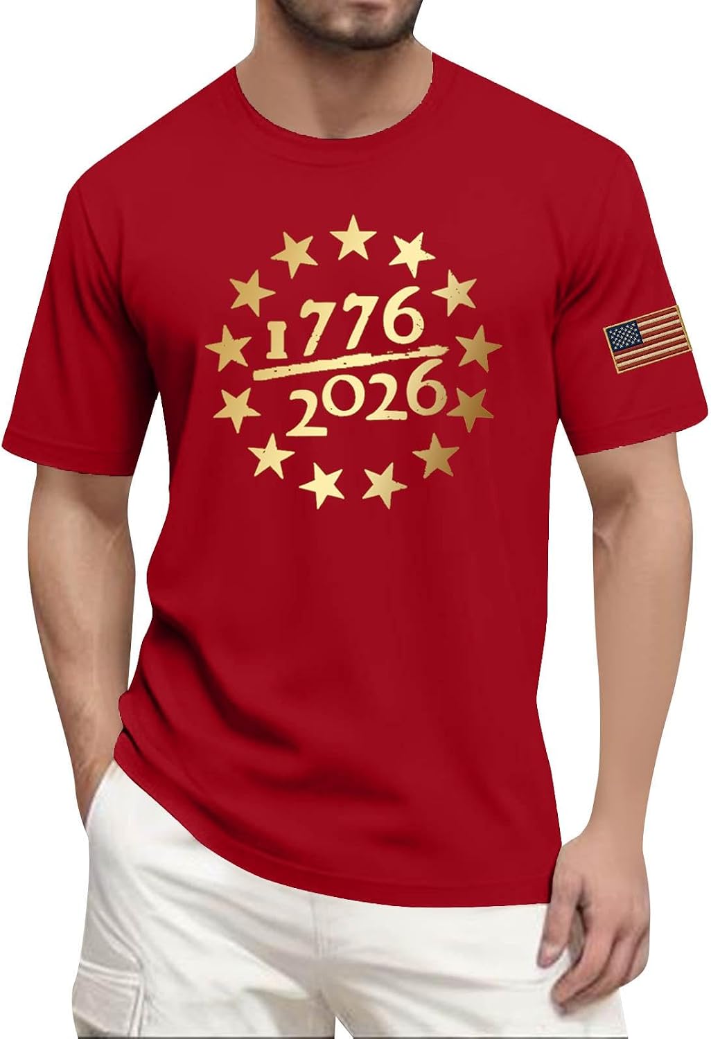 RTRDE Men's 250 Anniversary USA Tee Shirt Short Sleeve 1776-2026 American Flag Print Summer Casual T Shirt, S-5XL