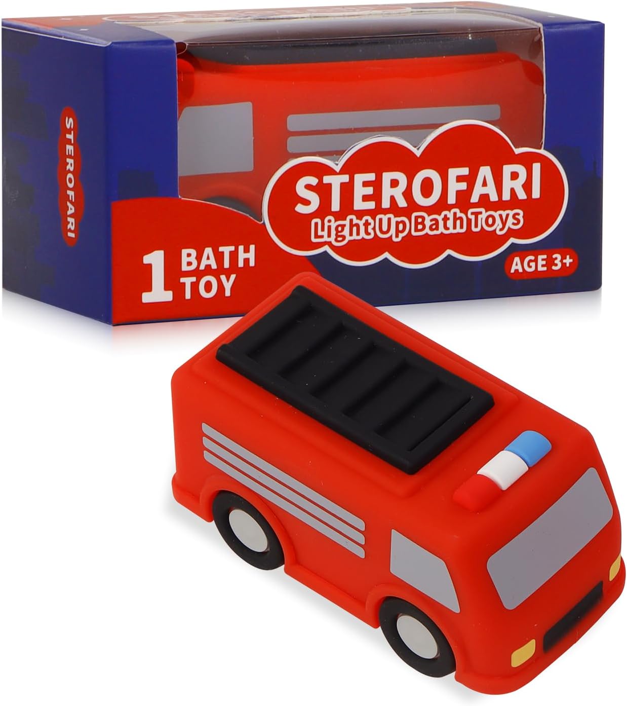 Light Up Bath Toy -Fire Engine, 100% Food Grade Silicone Bathtub Toys, Shake-Activated Light Up Airplane Toy Flash & Lights Color Change, Soft & Squeezable for Kids (1 Pack)