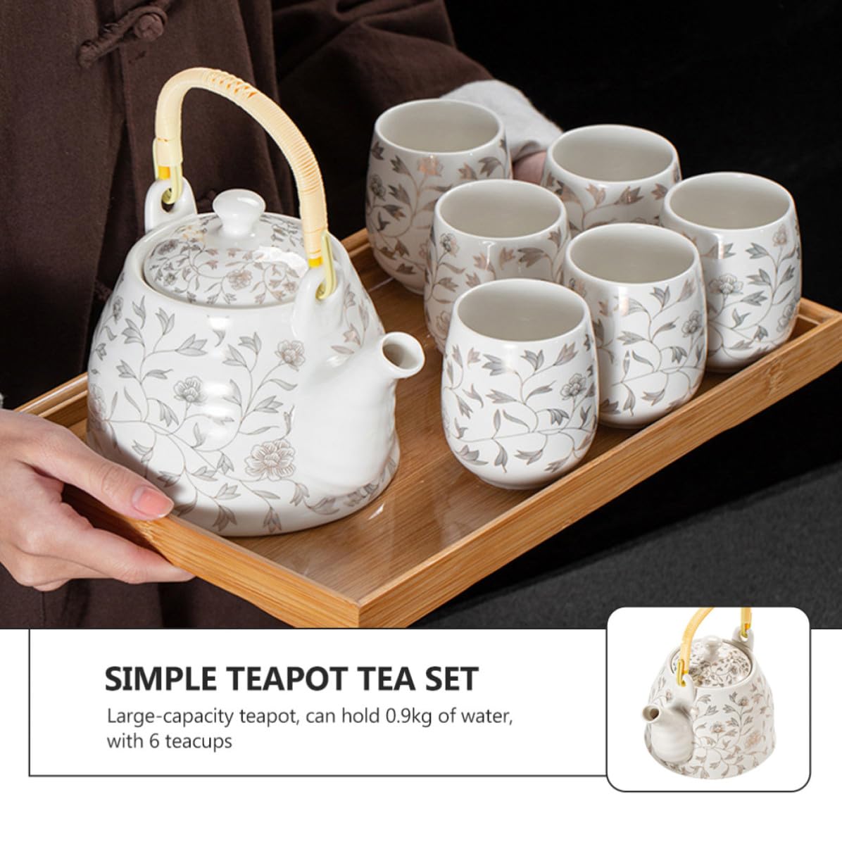 Juego de Té de Porcelana White Tetera 950ml y Tazas