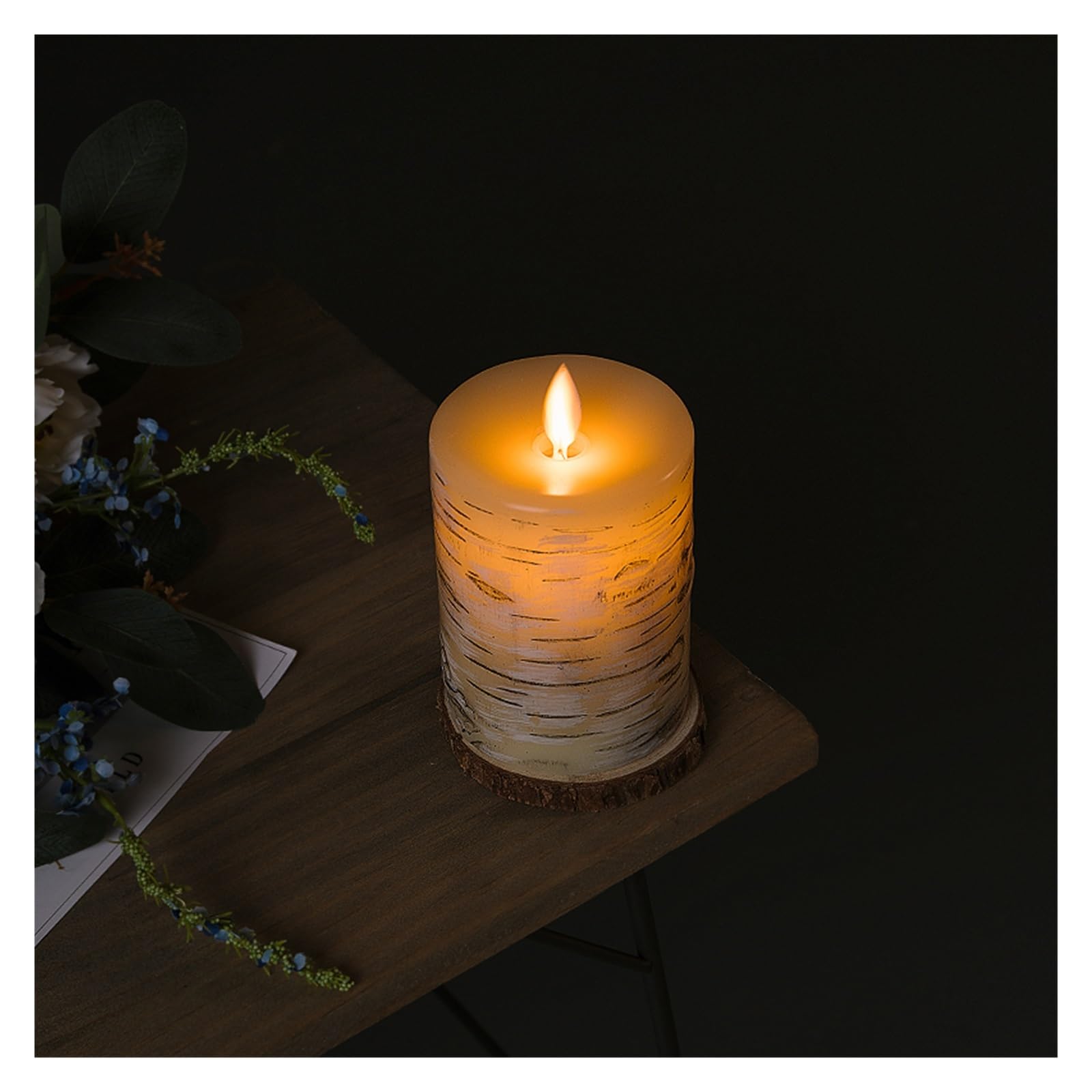 Candele senza fiamma Candele in corteccia di betulla Candele a LED, Candele alimentate a batteria con timer remoto, Candele elettriche finte in plastica, Set di 3