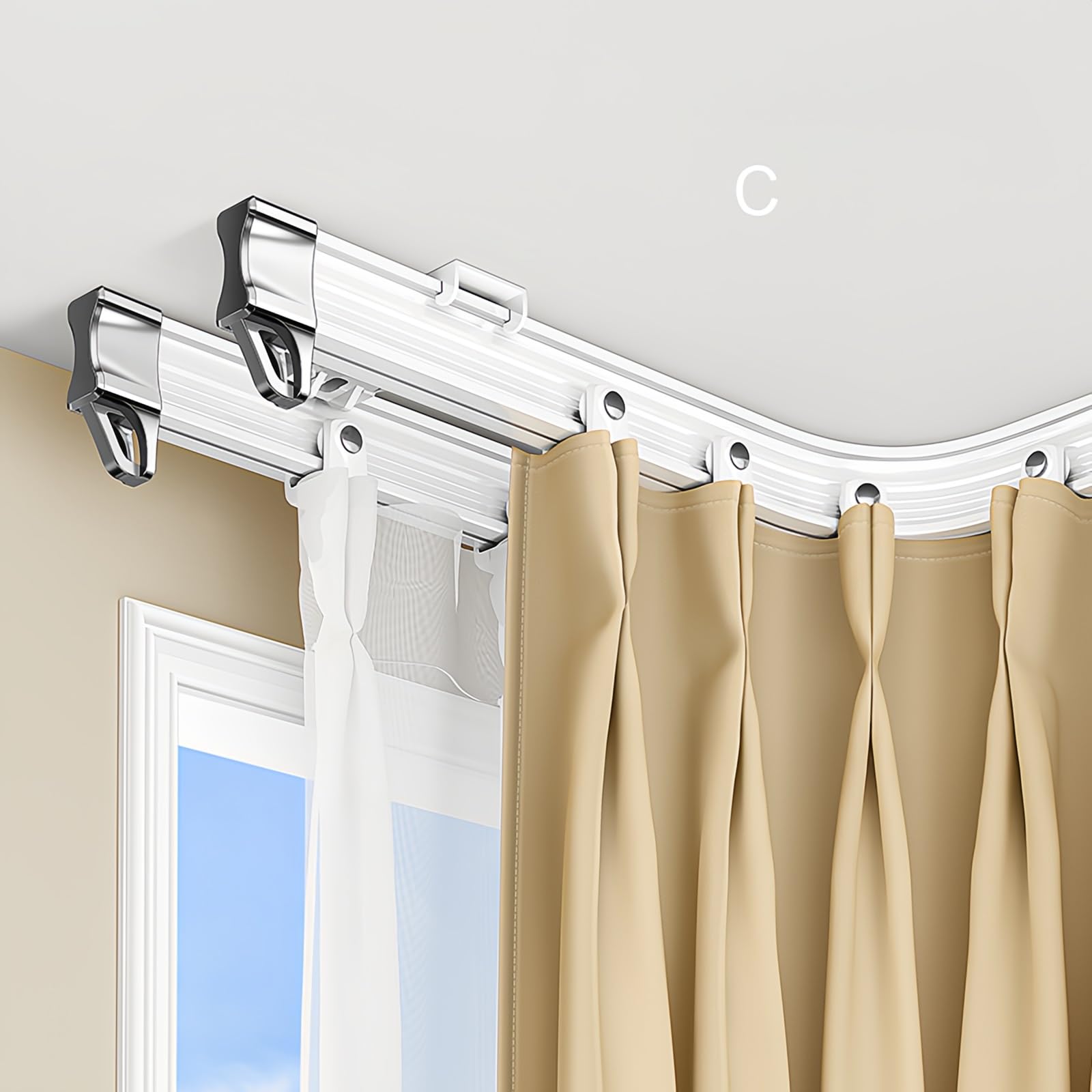 Flexible Bendable Curtain Track 100-600cm, Heavy Duty Curved Curtain Rail Ceiling Or Wall Mount, For Bay Windows Rv Room Divider, Strong Load Bearing, Not Easy To Break, Easy To Bend(C,600cm/19.6FT)