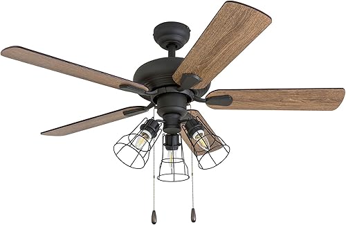 Miniatura 15 de Prominence Home Madison County, ventilador de techo LED de estilo industrial de 42 pulgadas con luz, cadena de tracción, tres opciones de montaje,