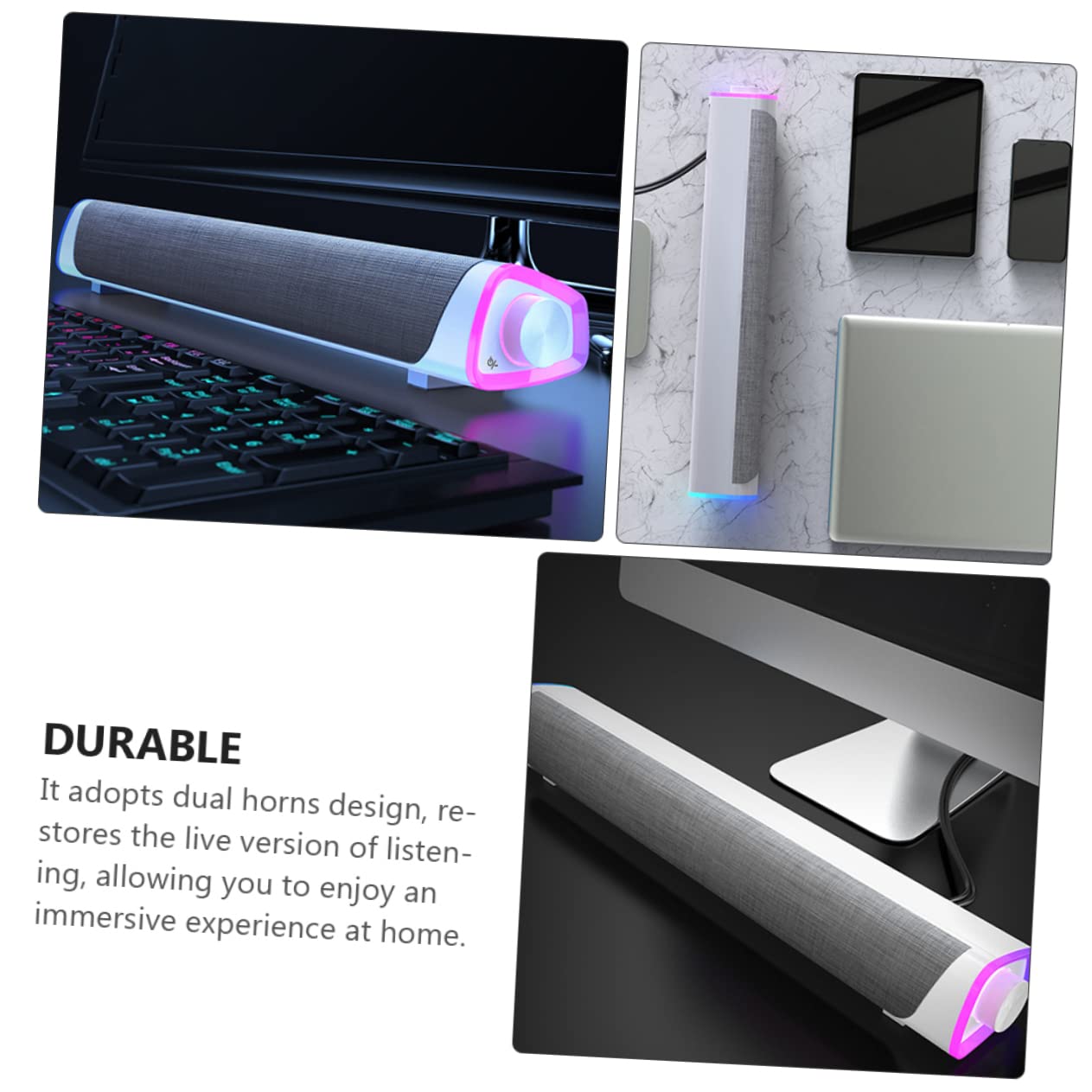 Barre de Son Stéréo Blanche en Tissu à Double Haut-Parleur 6w