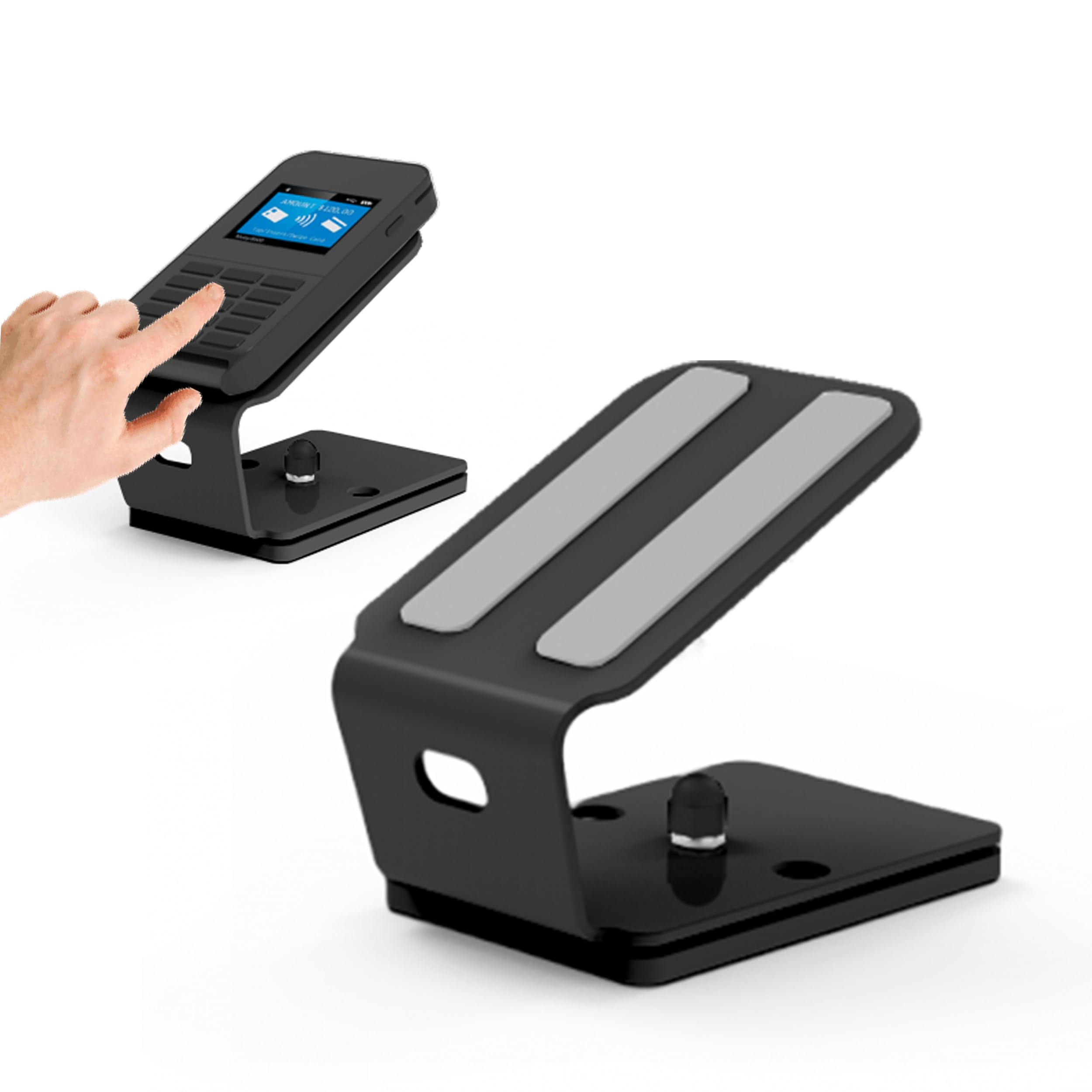 Support pour Terminal de Paiement - Support Universel Terminal Bancaire, Pivotement 360° - Acier Résistant, 3mm d'Épaisseur, Base Stable, Vis de Montage Incluses - 12.5x9x12cm - [Black]