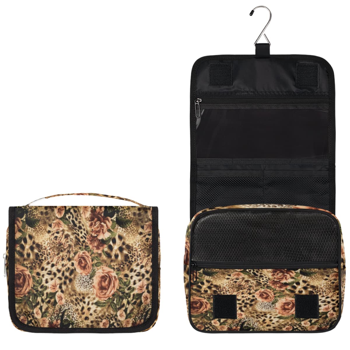 Reise-Kulturbeutel, Tiger-Leoparden-Blumendruck, Tiger, Kulturbeutel, Unisex, hängende Toilettenartikel, Kosmetik, Make-up-Organizer