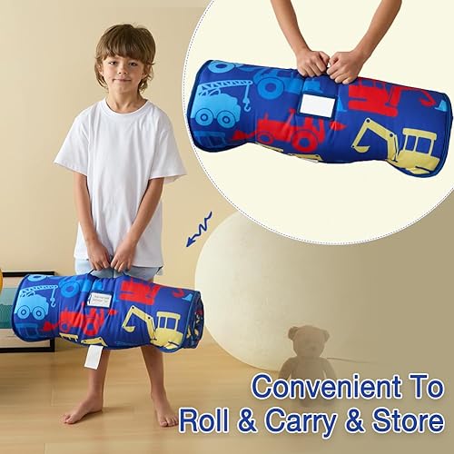 Miniatura 10 de beeweed Tapete para siesta para niños pequeños, diseño enrollable, con almohada extraíble y manta Minky, saco de dormir para guardería, preescolar,