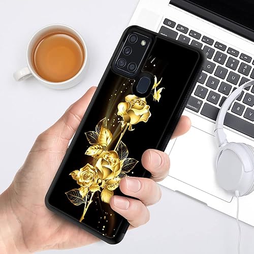 Miniatura 5 de DAIZAG Funda compatible con Samsung Galaxy A21s, flor dorada y mariposa rosa para hombre y mujer, protección a prueba de golpes y arañazos TPU funda
