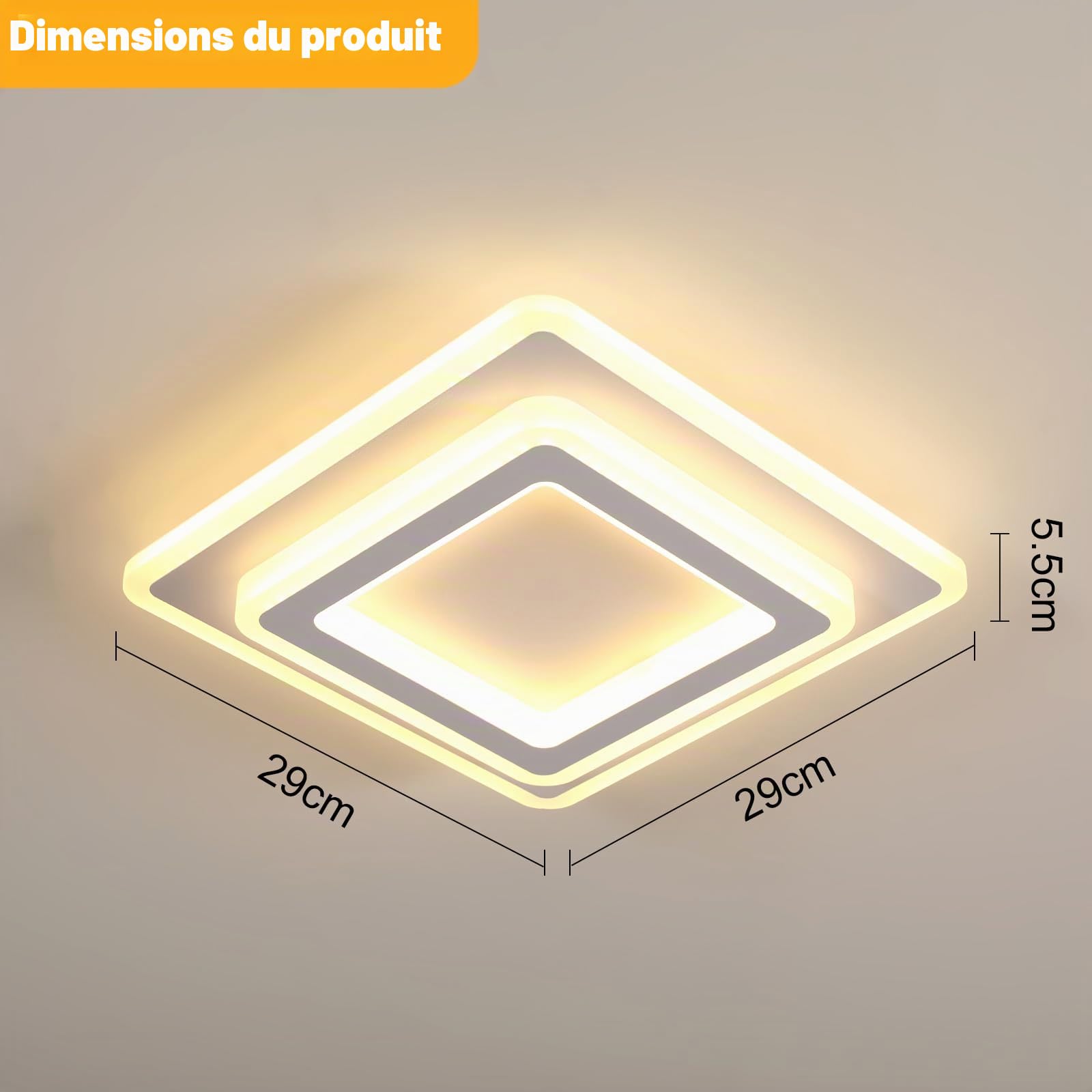 Goeco Plafonnier LED Carré Moderne 44W 4950LM 3000K, Blanc 30CM